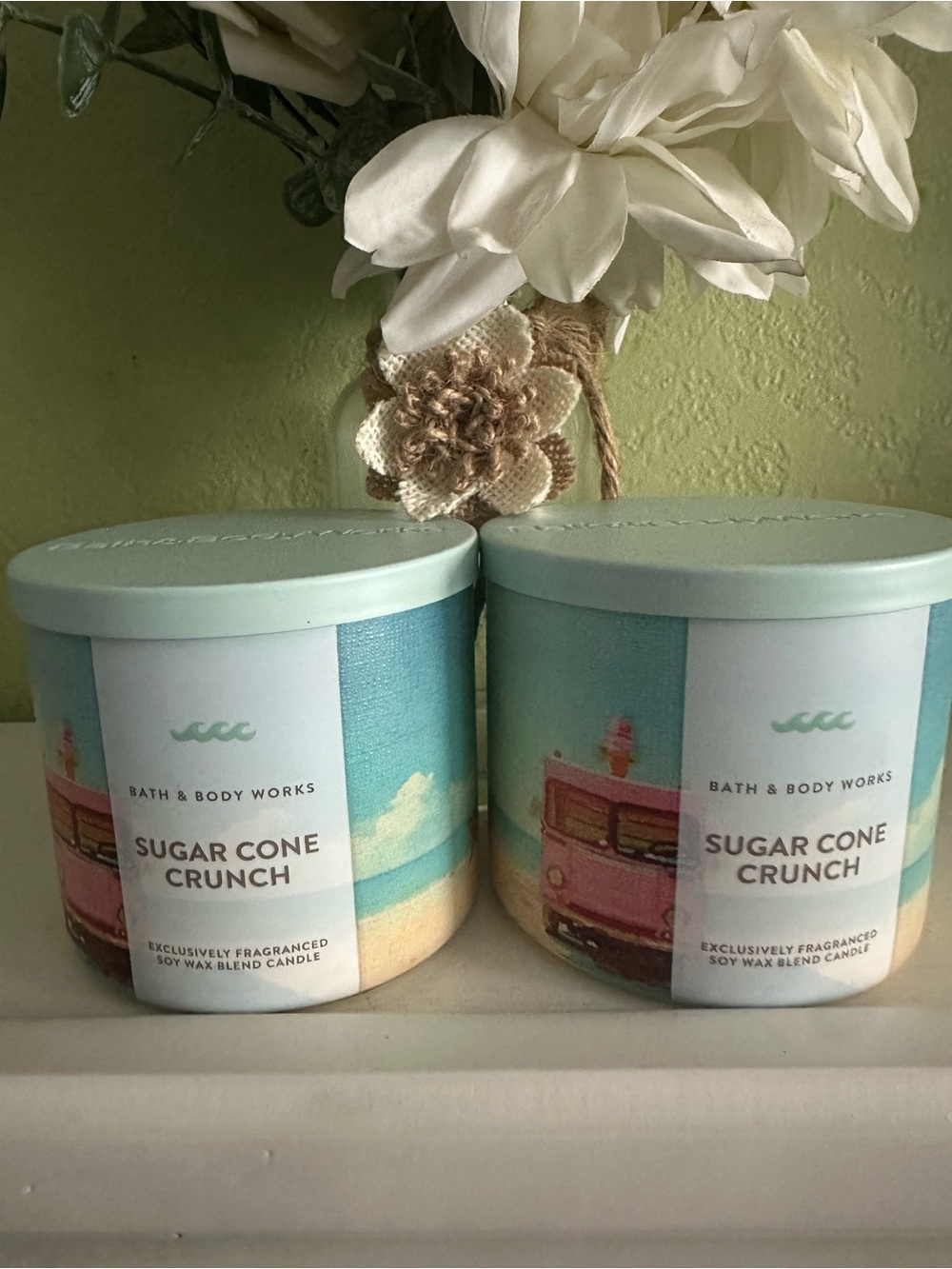 Bath & Body Works Sugar Cone Crunch Scented Candle X2- Light Blue